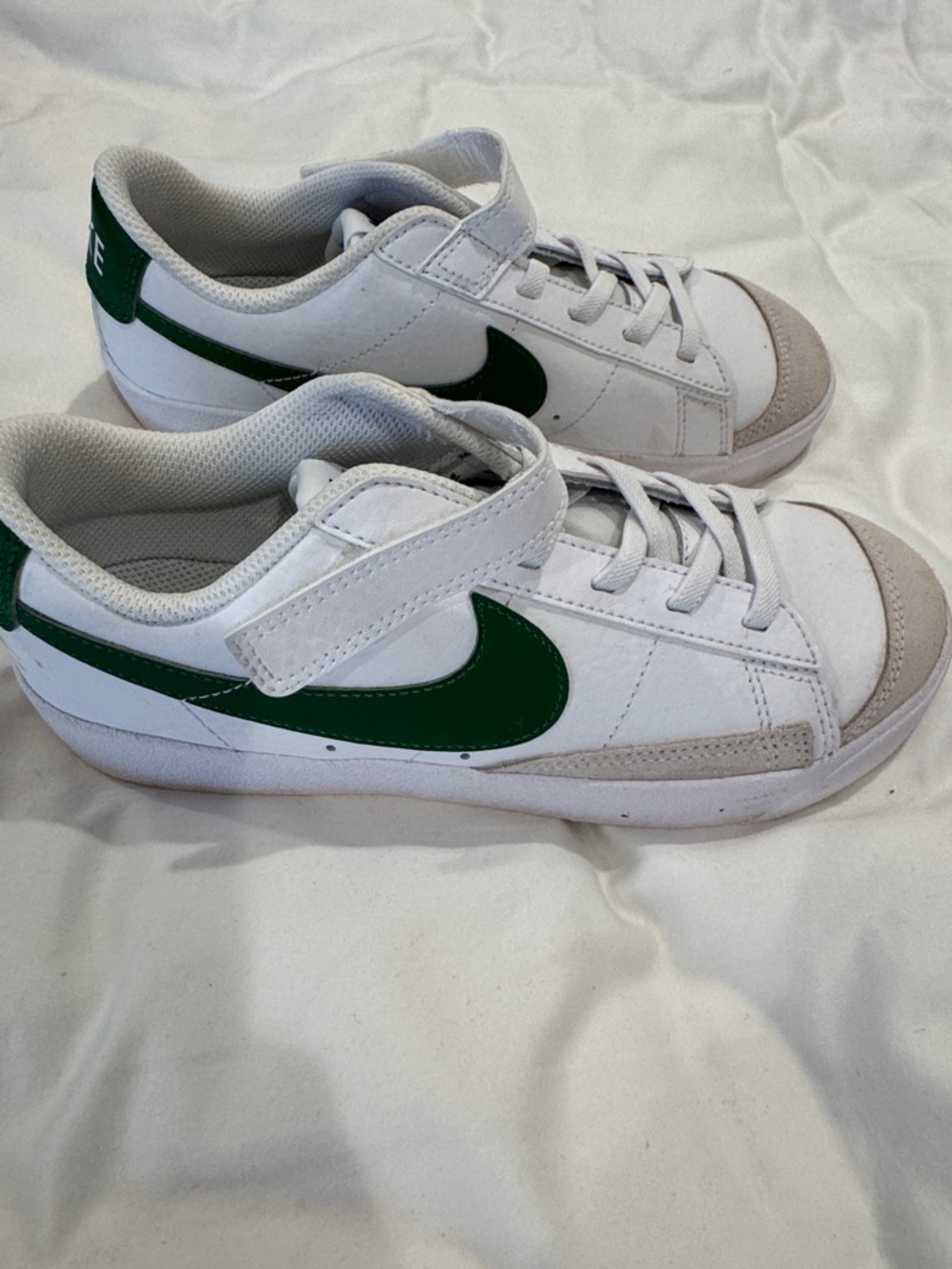 Nike Kids White Sneakers with Green Swoosh